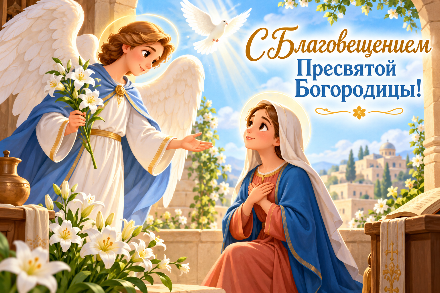 Праздничная открытка с Благовещением Пресвятой Богородицы