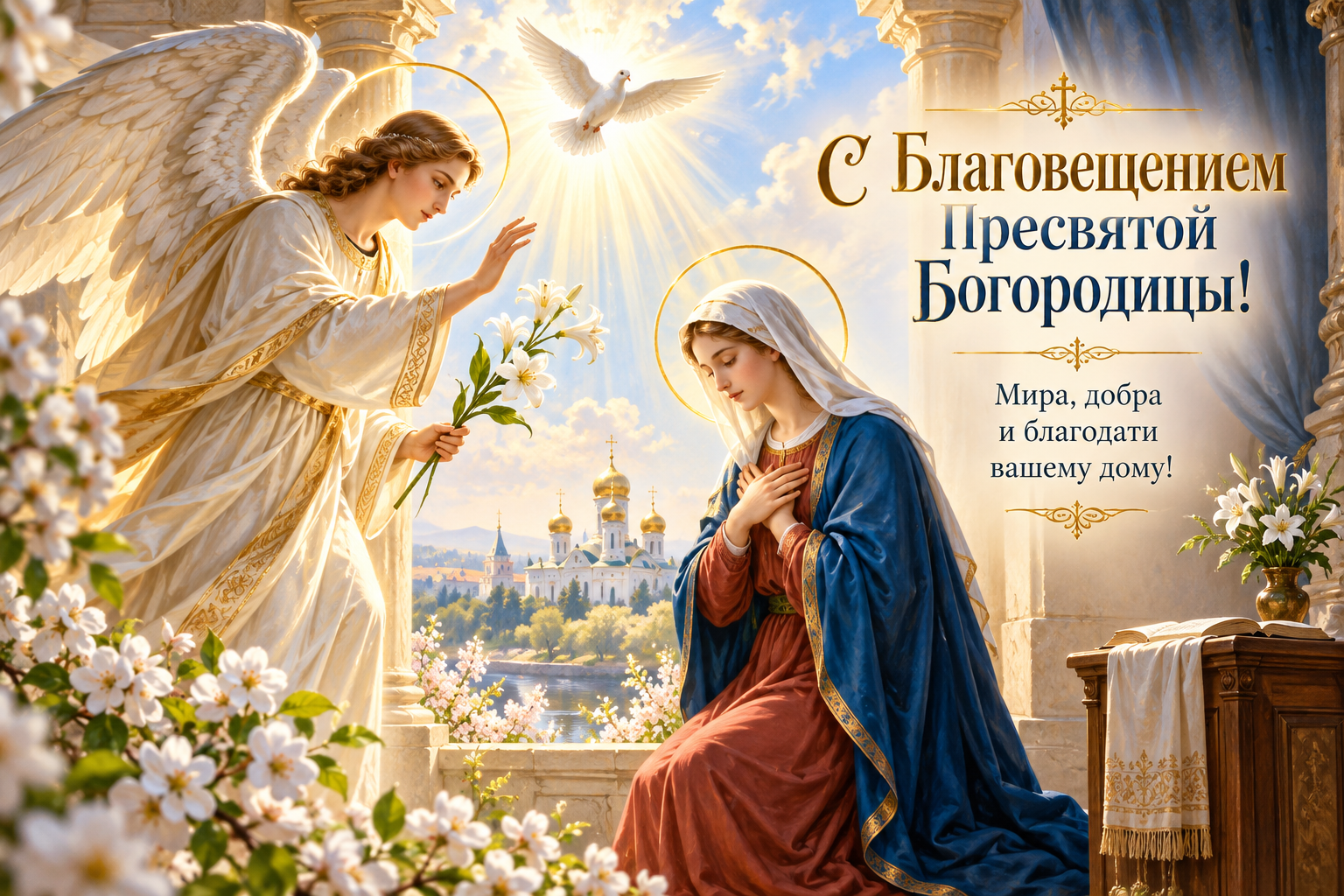 Праздничная открытка с Благовещением Пресвятой Богородицы