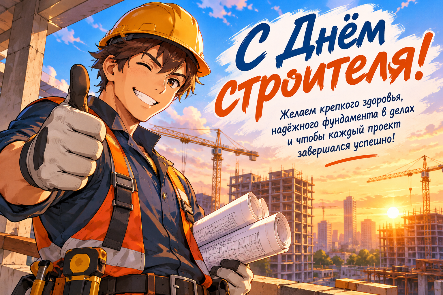 Поздравительная открытка с Днём строителя