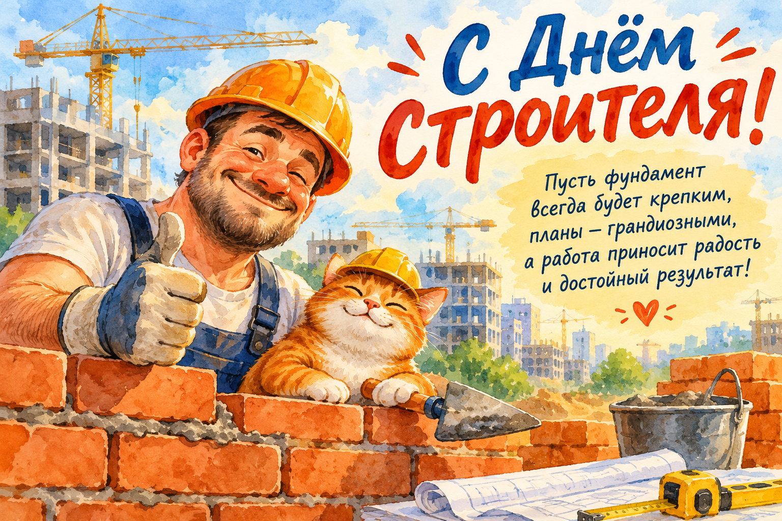 Весёлая открытка ко Дню строителя