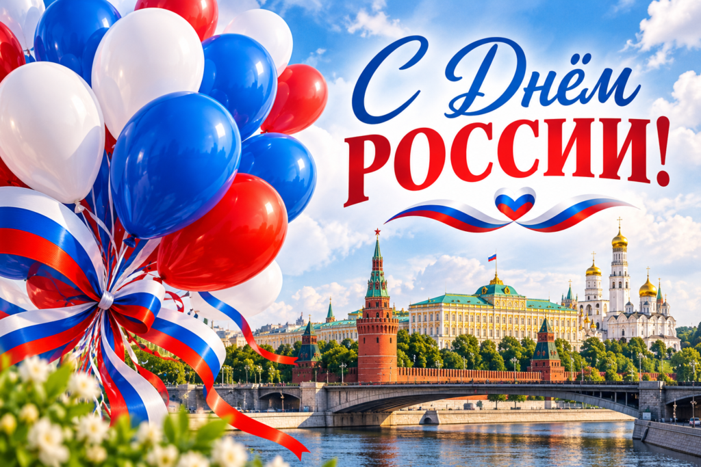 Необычная открытка с шариками с Днём России