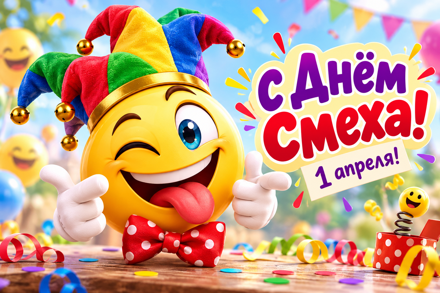Добрая открытка с веселым смайликом на 1 апреля