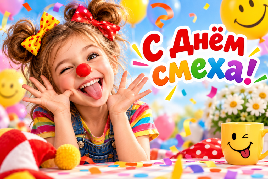 Открытка с весёлой девочкой ко Дню смеха