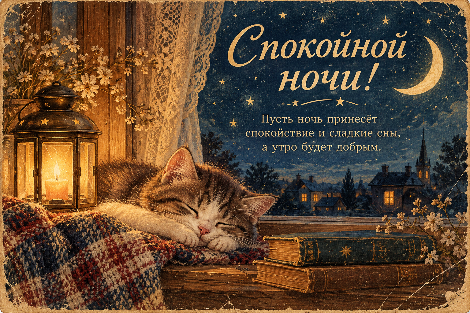 Ночная открытка с пожеланием спокойной ночи