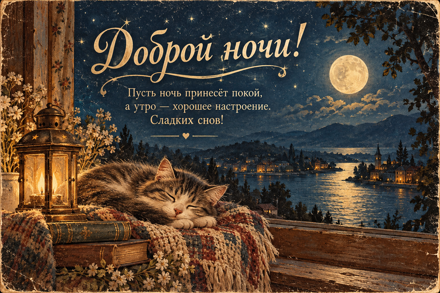 Ночная открытка с пожеланием доброй ночи